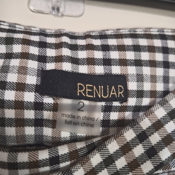 Renuar size 2 R1928 Woven Pant cream brown black plaid slim pull-on pants - Picture 2 of 6
